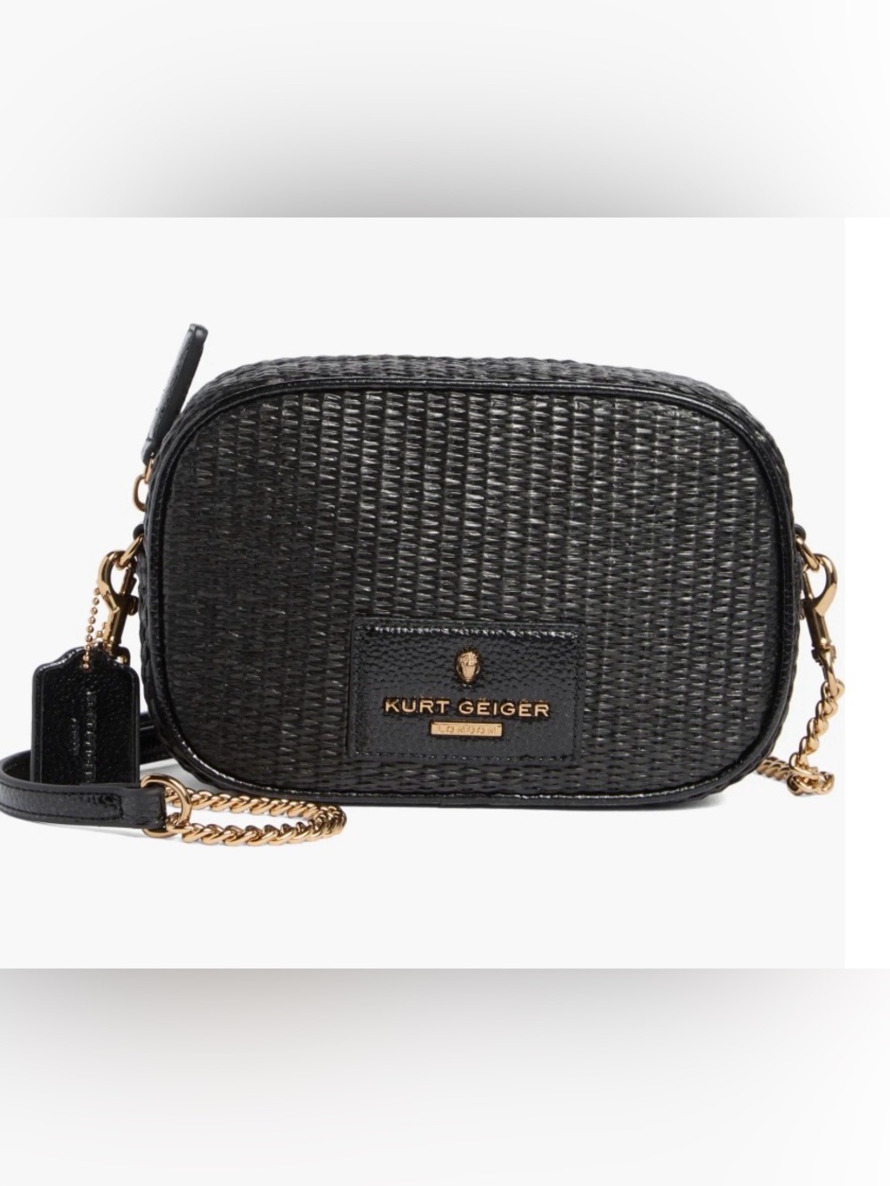Kurt Geiger Black Woven Crossbody Bag with Gold Hardware and Dust Bag, 2 Straps